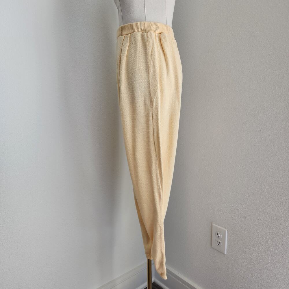 Vintage 90s Pastel Butter Yellow Cotton Knit High Waisted Jogger Pants XS S - Picture 4 of 9